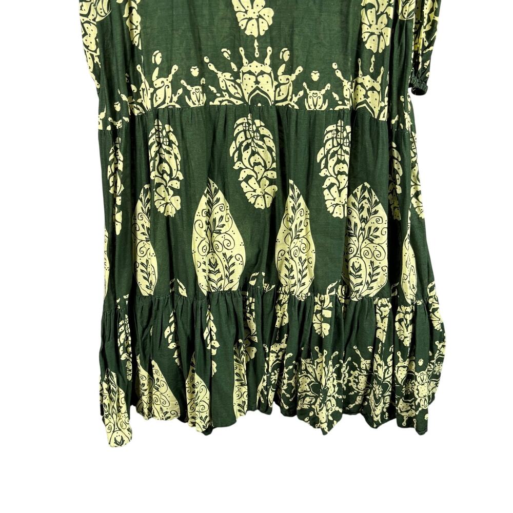 ZARA XXL Green Paisley Cotton Tiered Maxi Dress Long Sleeve Modest Cottagecore - Picture 4 of 9